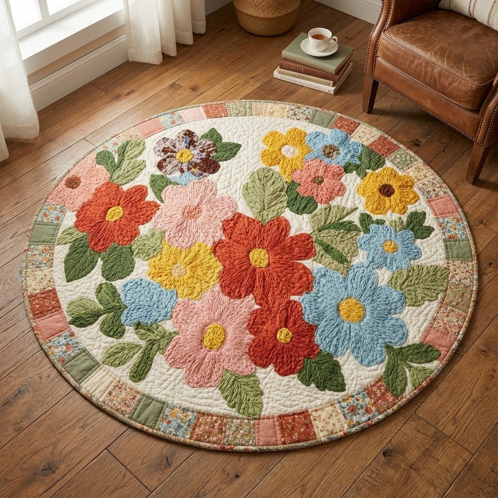 Retro Daisy Round Mat Rug - Retro Vintage Design | Nostalgia Home Decor