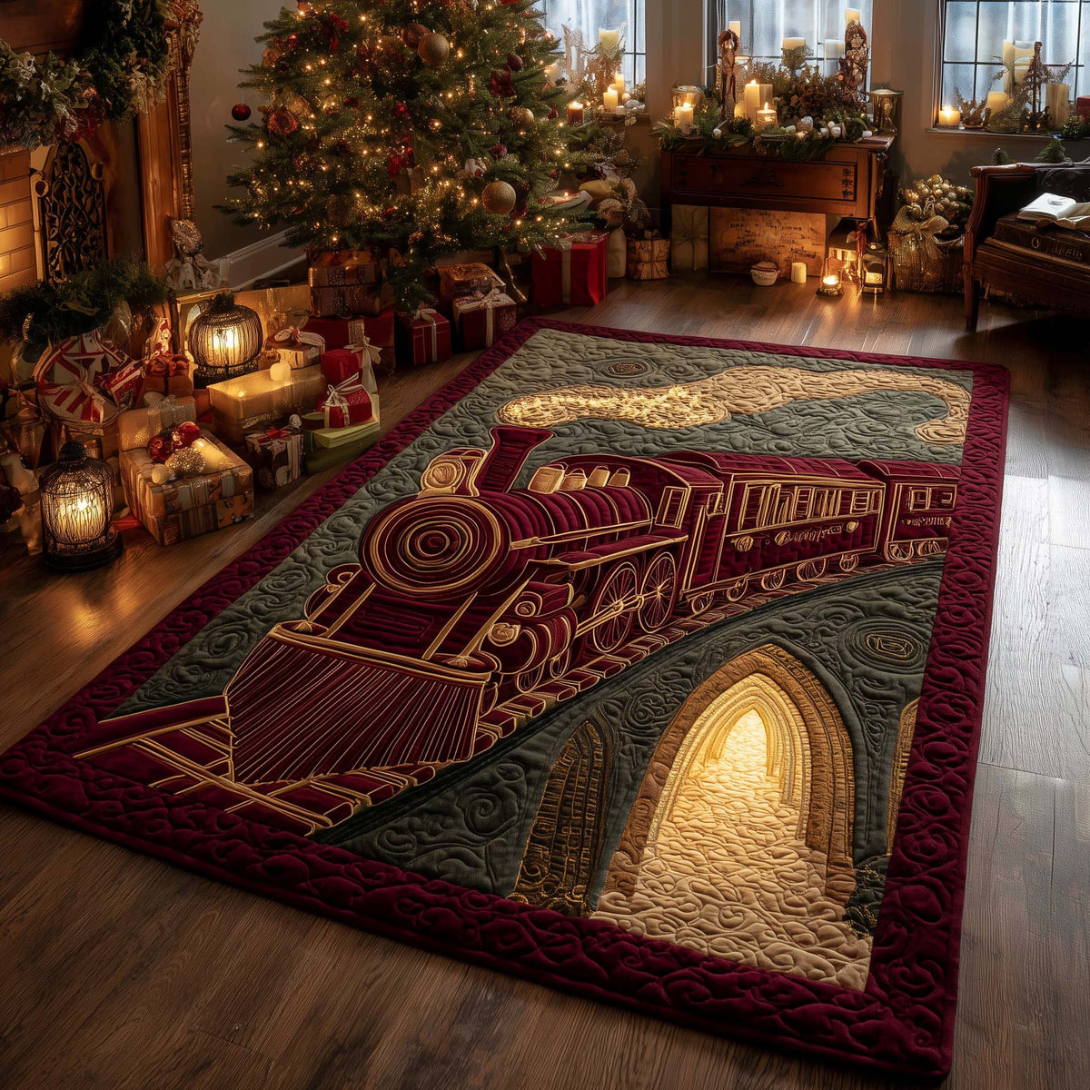 Retro Holiday Journey area rug in a living room
