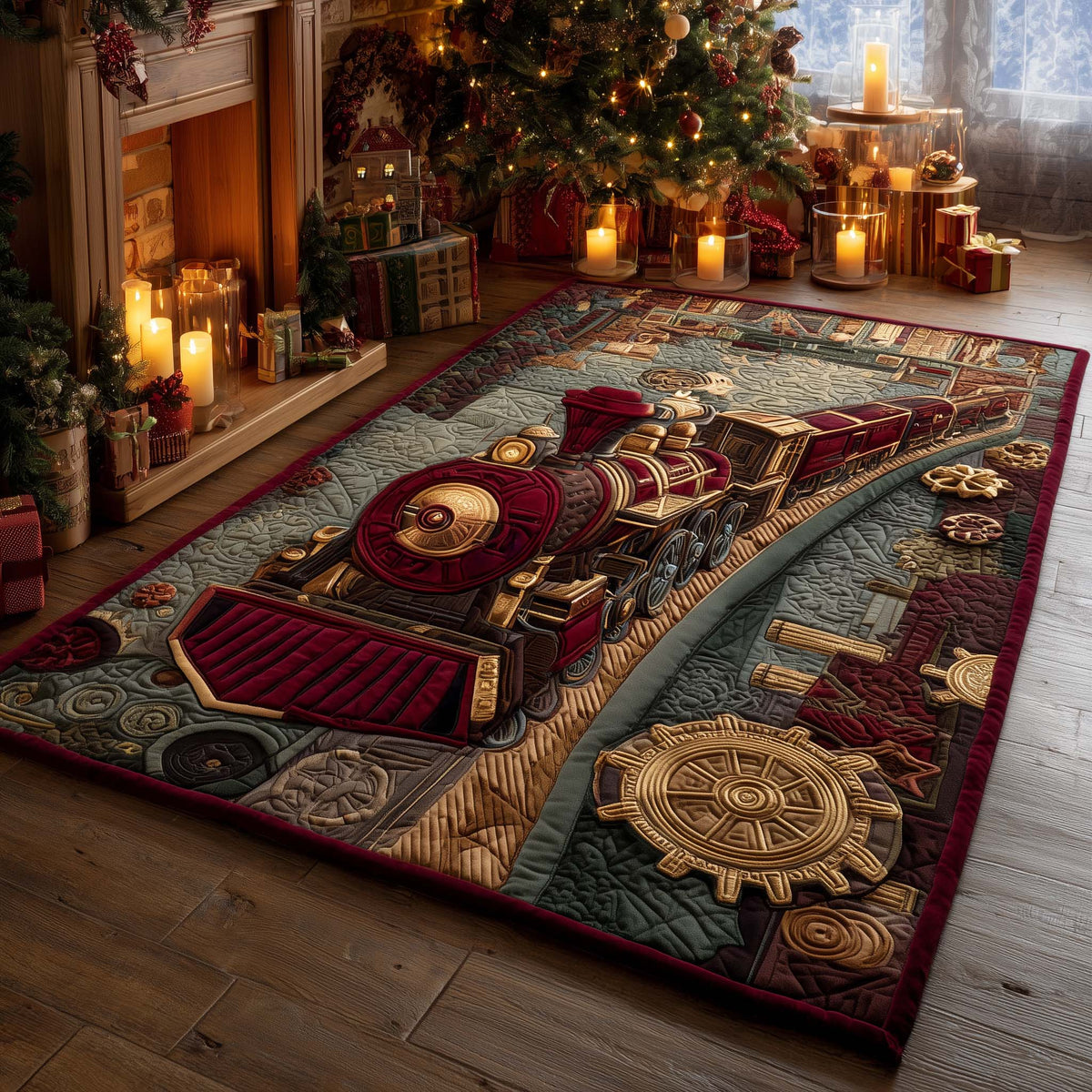 Retro Holiday Journey area rug in a living room