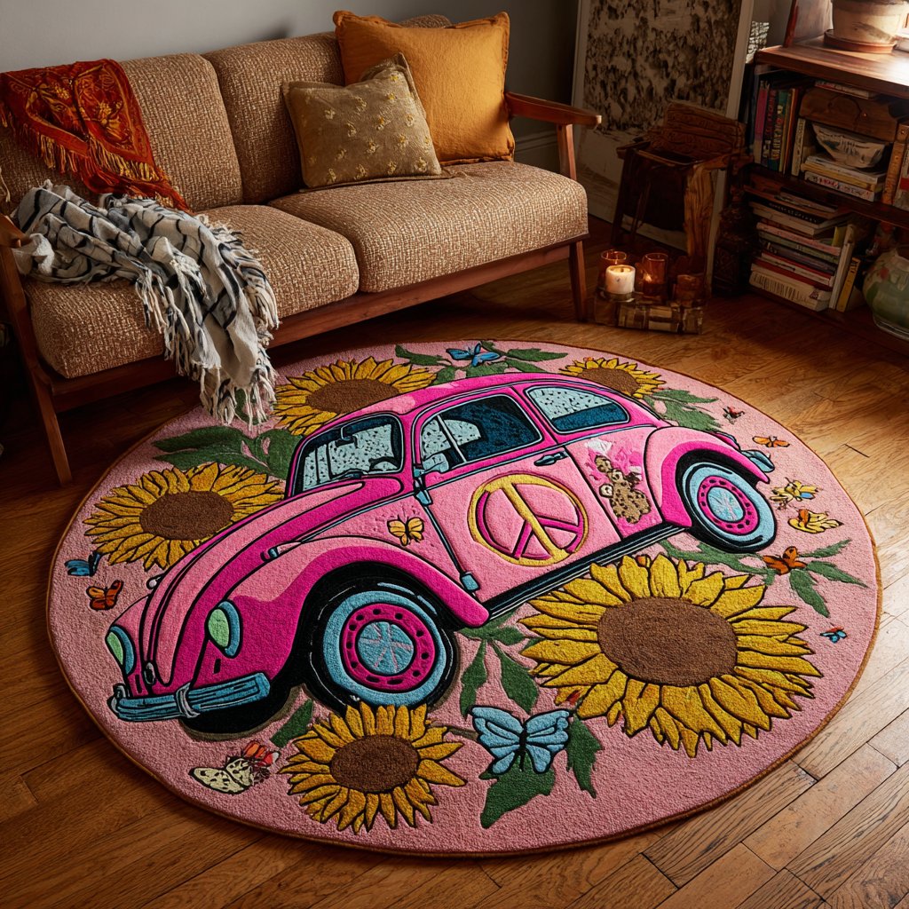 Retro Joy Round Mat Rug - Retro Vintage Design | Nostalgia Home Decor