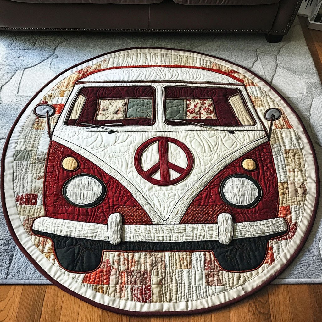 Retro Red Bus Round Mat Rug - Retro Vintage Design | Nostalgia Home Decor