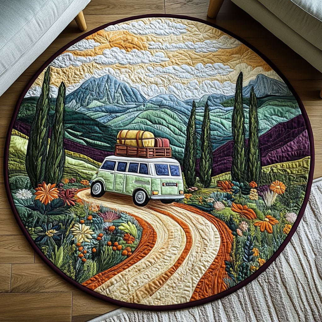 Retro Roadtrip Round Mat Rug - Retro Vintage Design | Nostalgia Home Decor