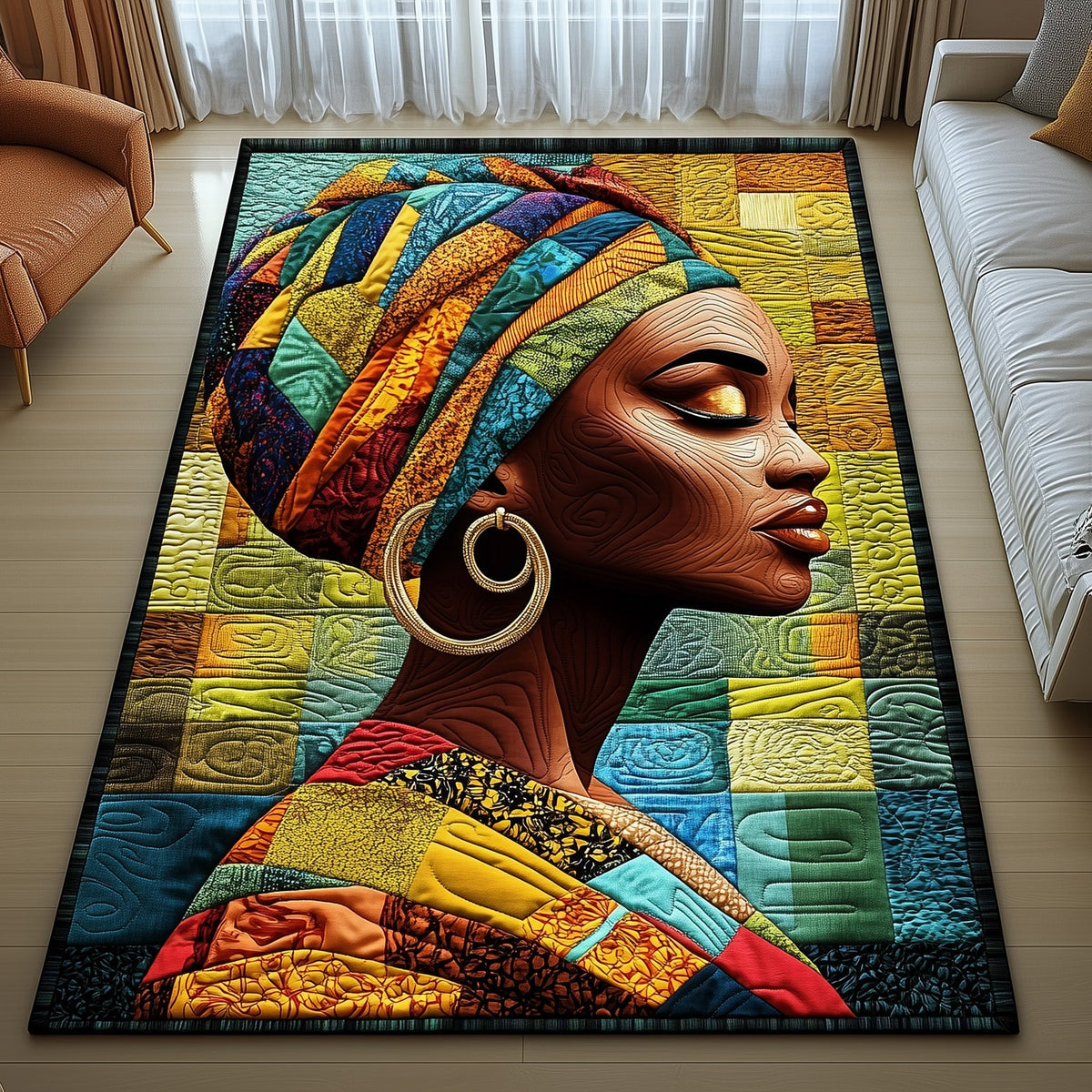 Rhythmbound Roots area rug in a living room