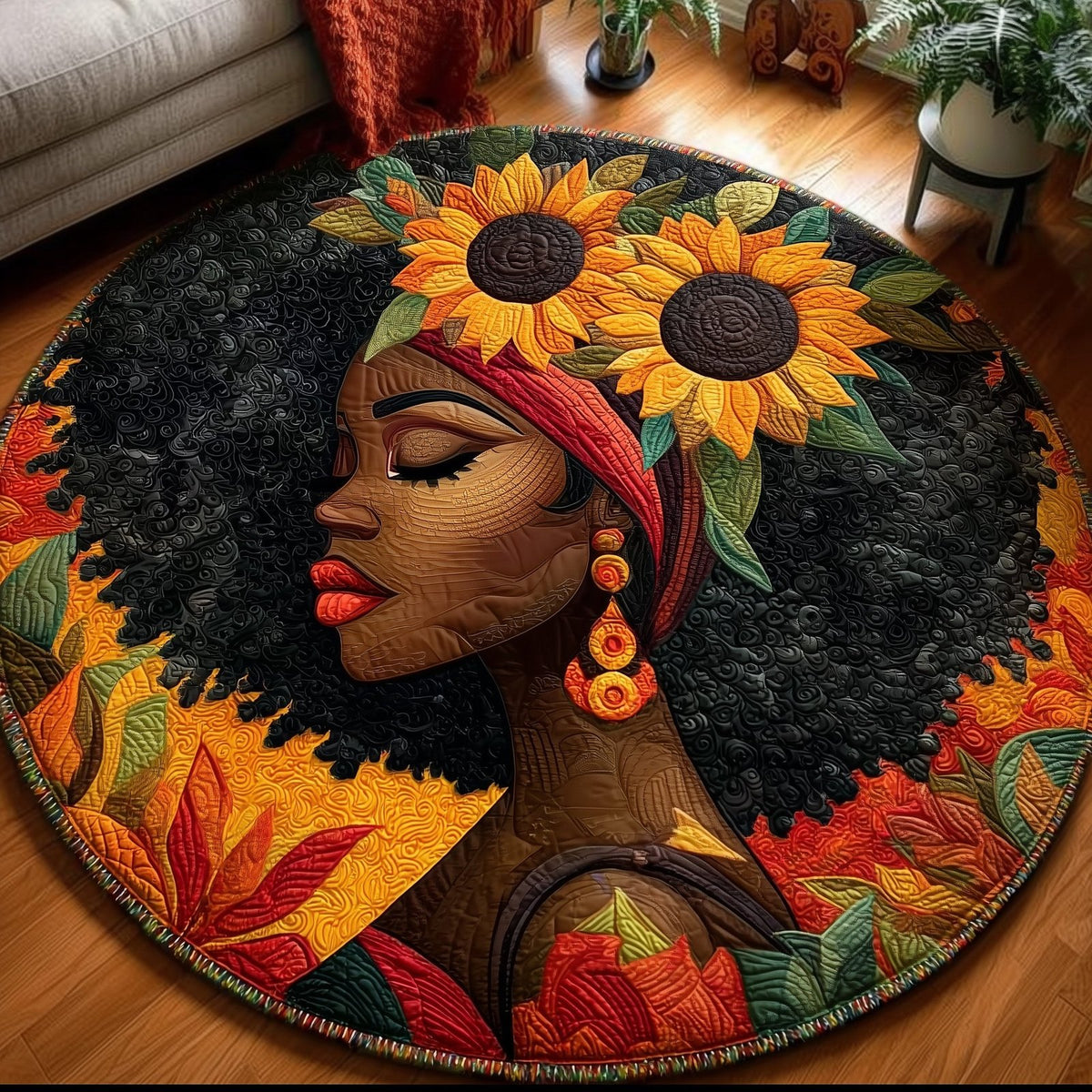 Rhythmbound Roots Round Mat Rug - washable non-slip printed rug