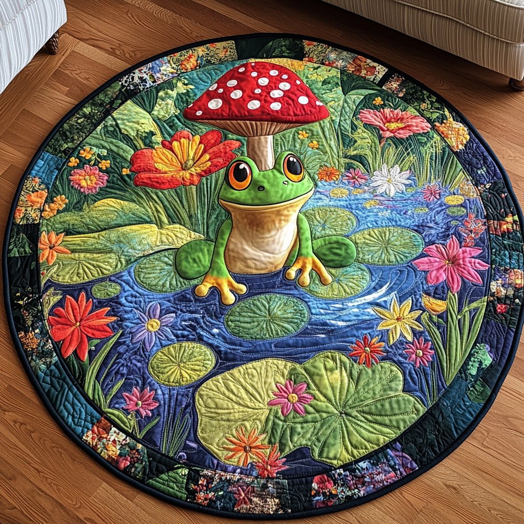 Ribbit Radiance Round Mat Rug - washable non-slip printed rug