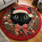 Ribbon Black Cat Round Mat Rug - washable non-slip printed rug