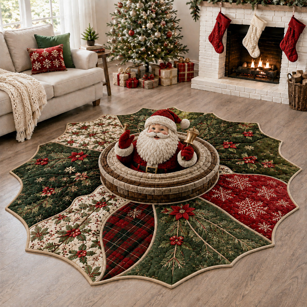 Ringing Santa Claus Custom Shape Area Rug - Seasonal Design | Die-Cut Non-Slip Rug - washable non-slip printed rug