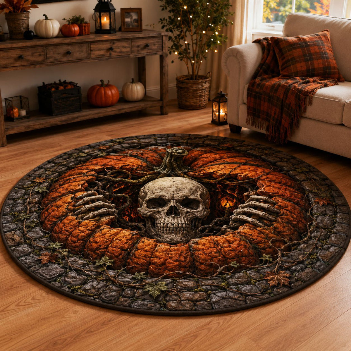 Risen Bones Round Mat Rug - washable non-slip printed rug