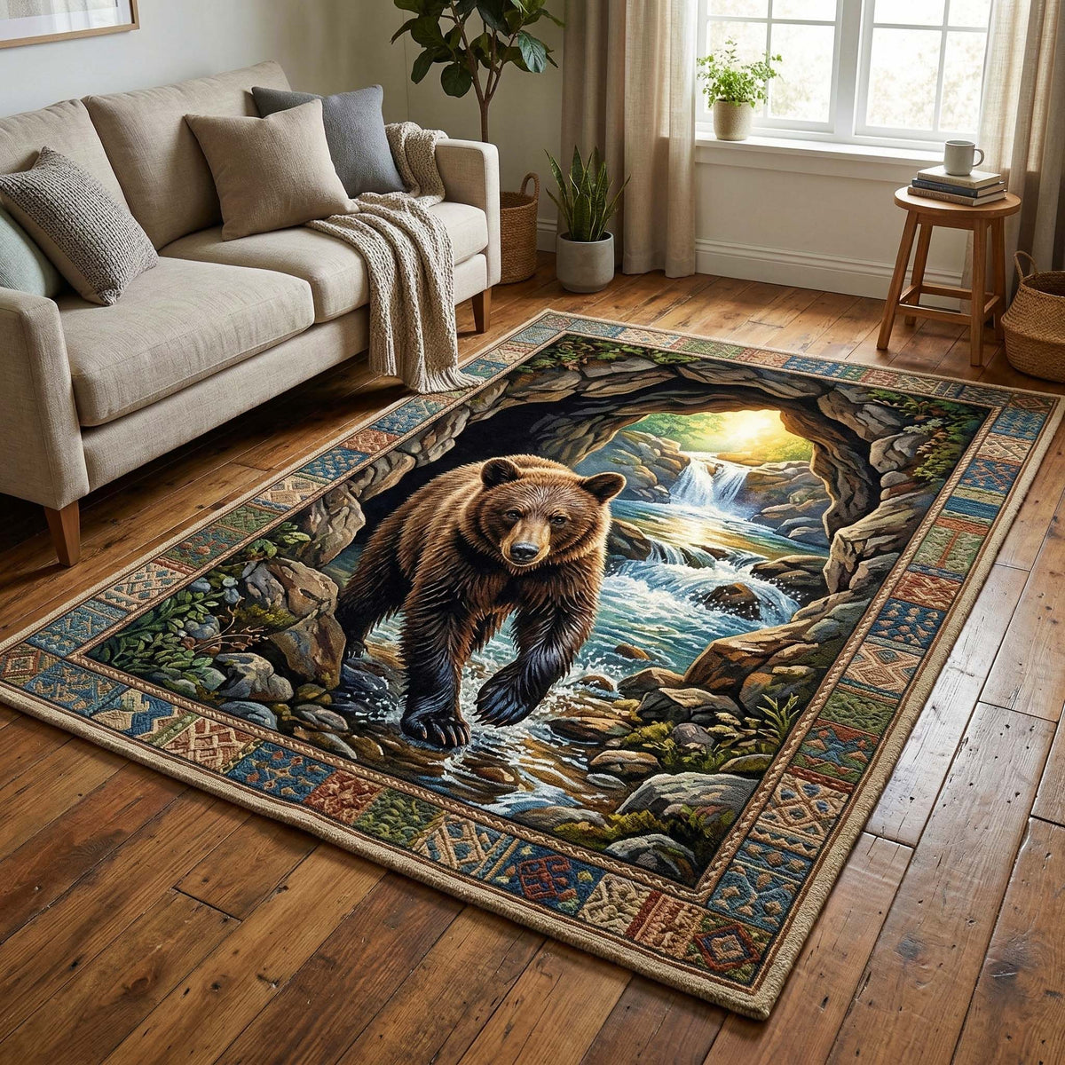 River Bear area rug in a living room