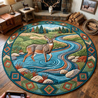 River Crossing Buck Round Mat Rug - Nature Design | Serene Home Decor - washable non-slip printed rug