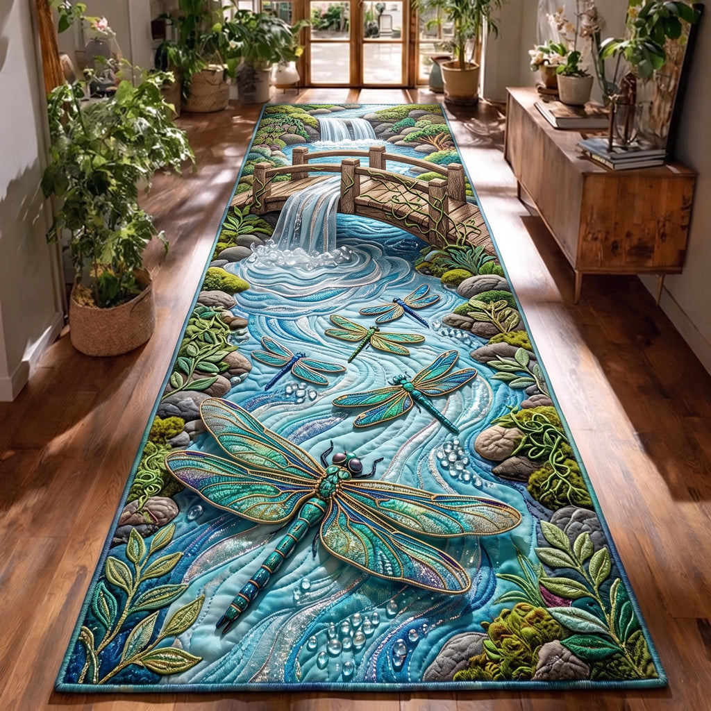 River Dragonfly Runner Rug - Cute Animal Design | Charming Runner Rug - washable non-slip printed rug