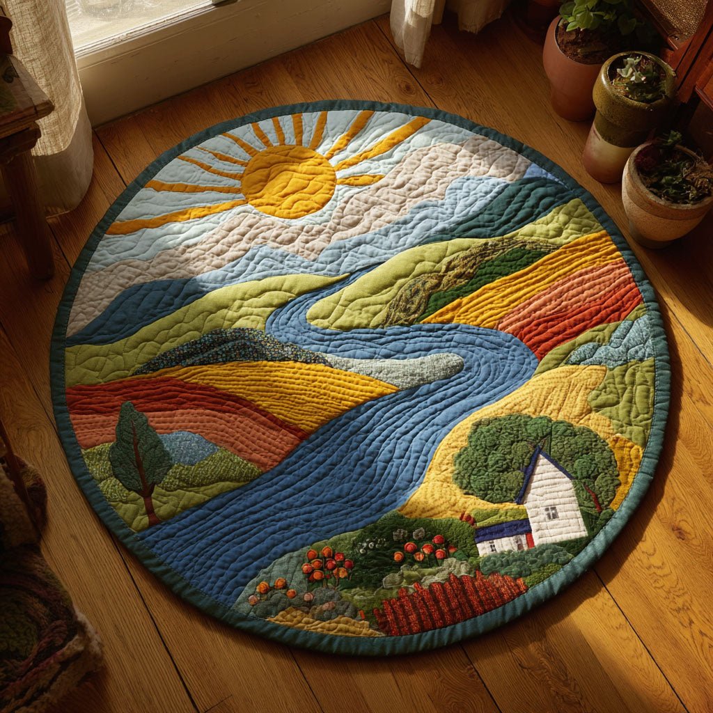 River Valley Round Mat Rug - washable non-slip printed rug