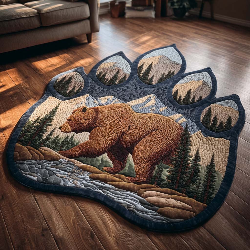 Riverbank Bear Custom Shape Area Rug - Cute Animal Design | Die-Cut Non-Slip Rug - washable non-slip printed rug