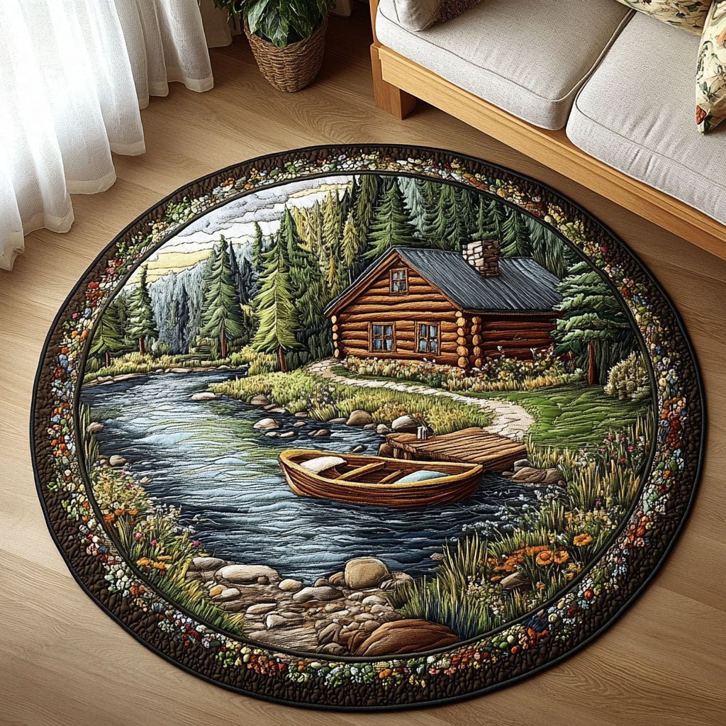 Riverside Hideaway Round Mat Rug - washable non-slip printed rug