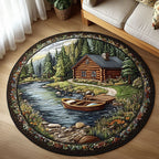 Riverside Hideaway Round Mat Rug - washable non-slip printed rug