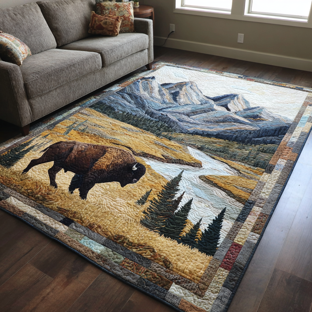 Roaming Bison area rug in a living room