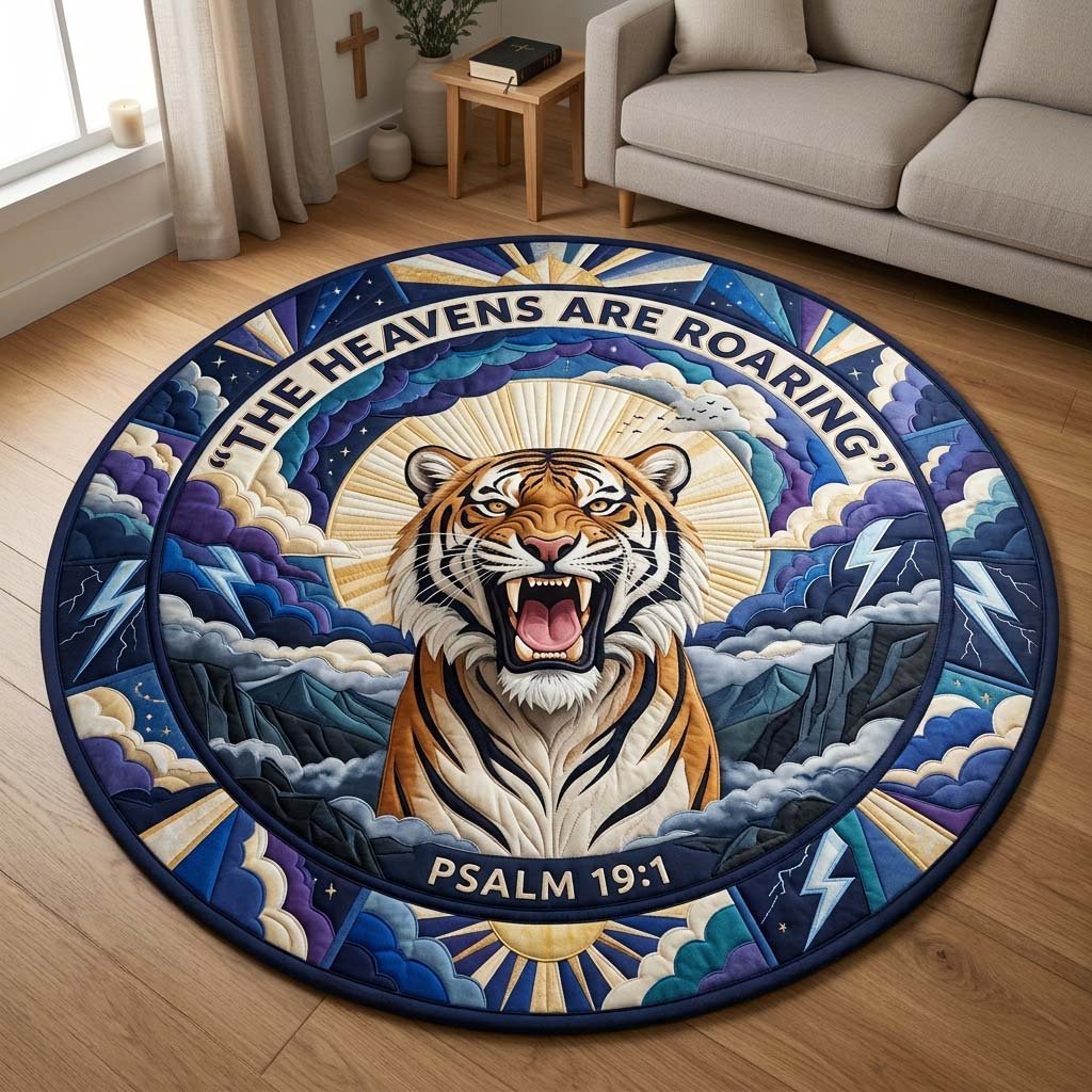 Roaring Heavens Round Mat Rug - washable non-slip printed rug
