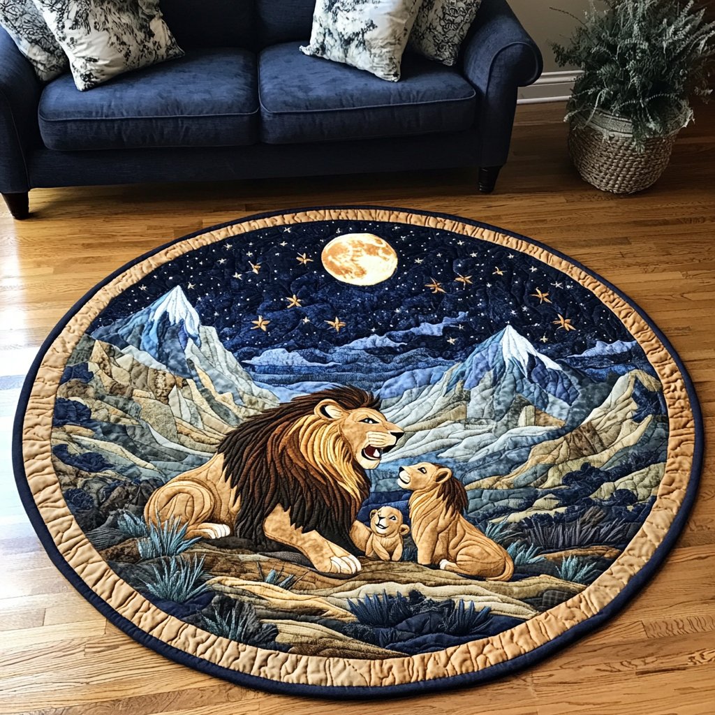 Roaring Lion Round Mat Rug - washable non-slip printed rug