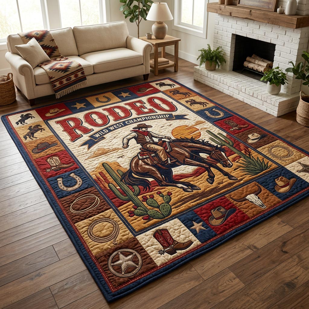 Rodeo Cowboy Wild West area rug in a living room