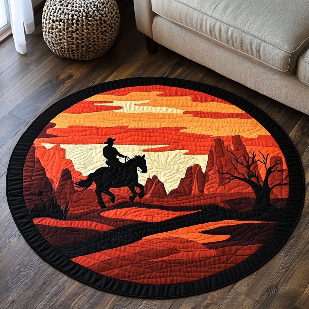 Rodeo Spirit Round Mat Rug - washable non-slip printed rug