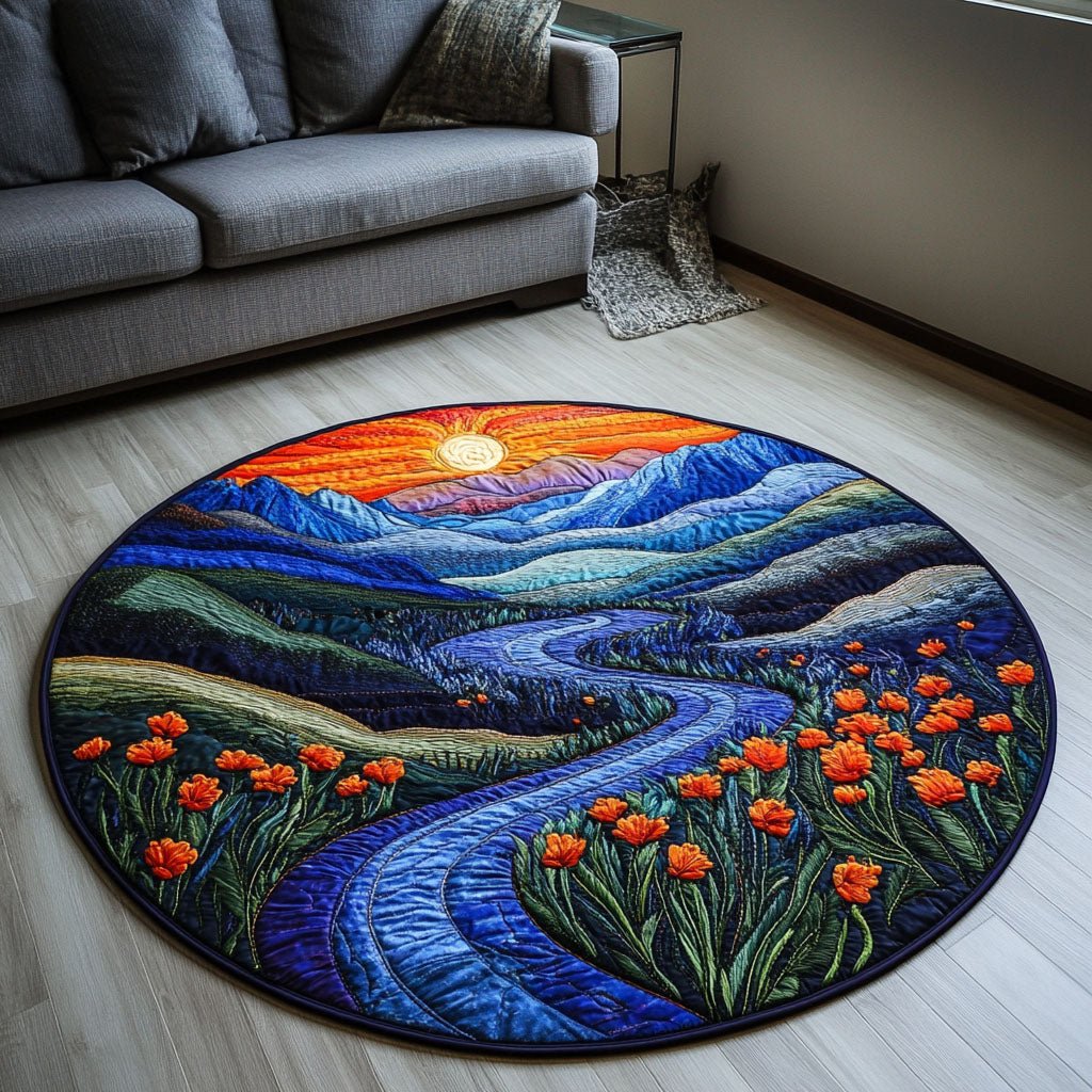 Rolling Hills Harmony Round Mat Rug - washable non-slip printed rug