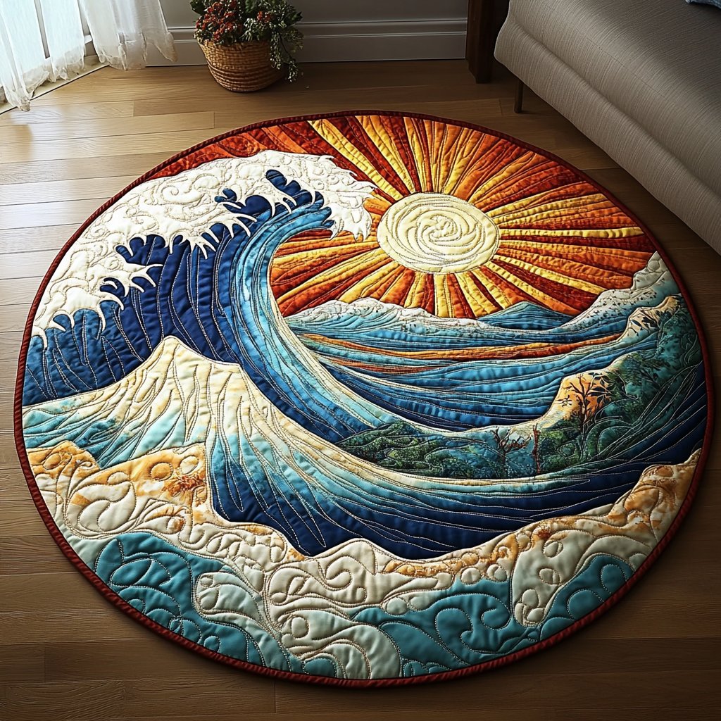 Rolling Tide Round Mat Rug - washable non-slip printed rug