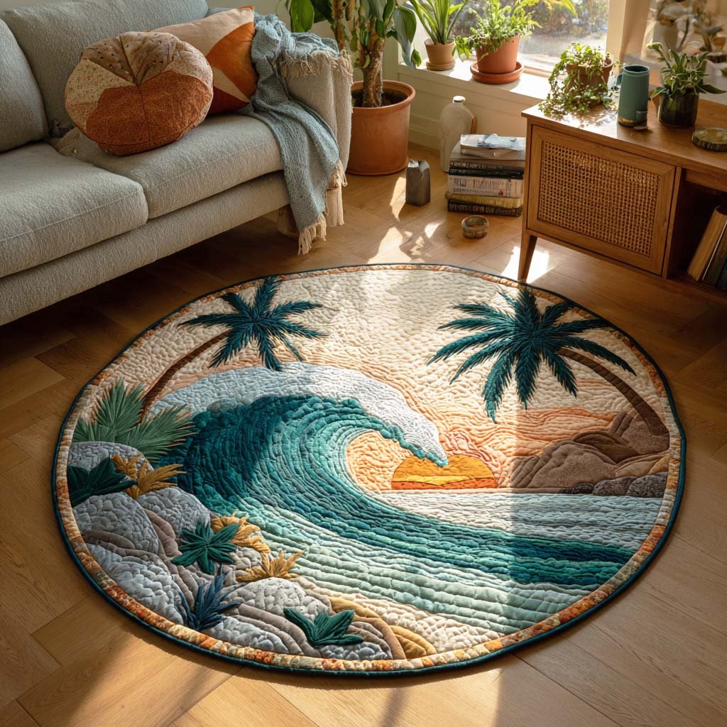 Rolling Wave Round Mat Rug - washable non-slip printed rug