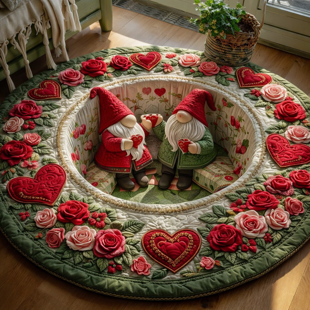 Romantic Rose Gnomes Round Mat Rug - washable non-slip printed rug