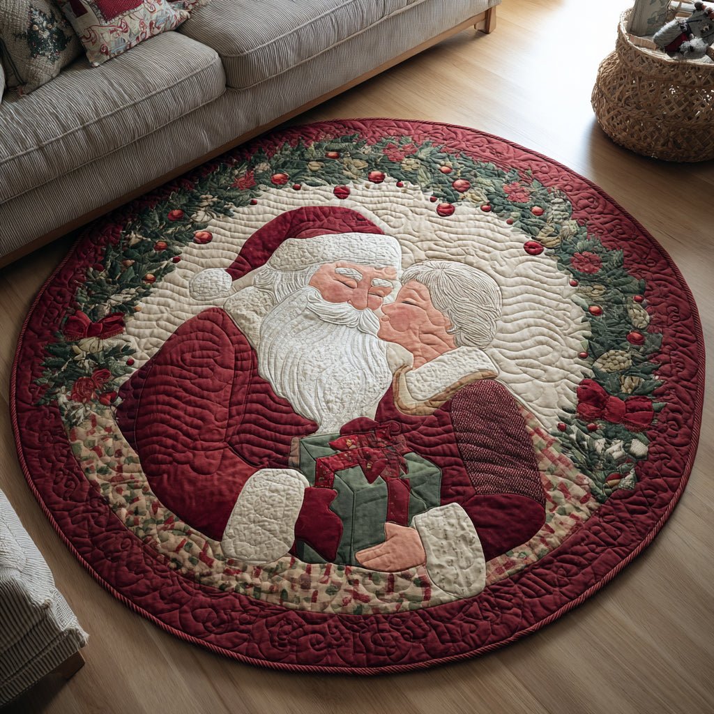 Romantic Santa Claus Christmas Round Mat Rug - washable non-slip printed rug