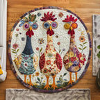 Rooster Garden Charm Round Mat Rug - washable non-slip printed rug
