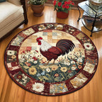 Rooster Garden Delight Round Mat Rug - washable non-slip printed rug