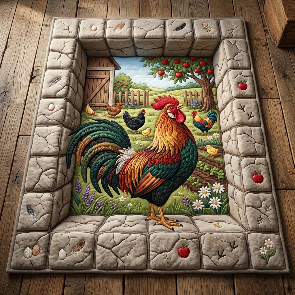 Rooster Garden Wall area rug in a living room