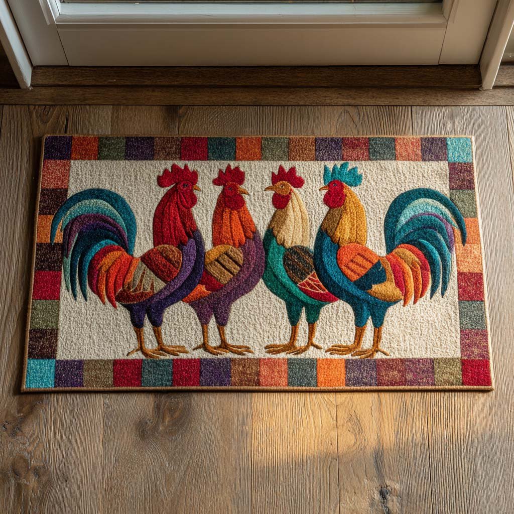 Rooster Parade Doormat - Nature Design | Printed Welcome Doormat