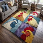 Rooster Patchwork area rug in a living room
