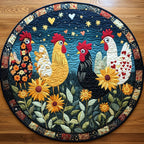 Rooster Radiance (Design 2) Round Mat Rug - washable non-slip printed rug