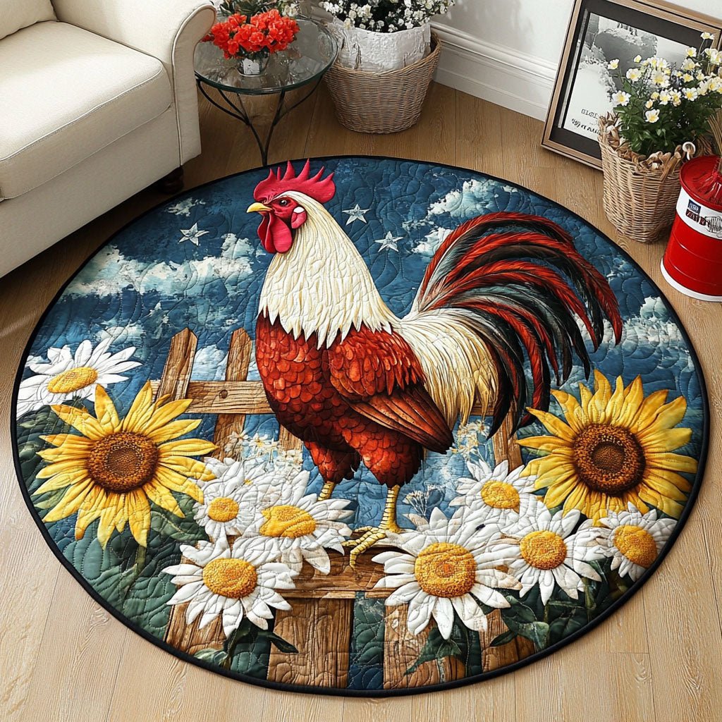 Rooster Sunrise Round Mat Rug - washable non-slip printed rug