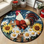 Rooster Sunrise Round Mat Rug - washable non-slip printed rug