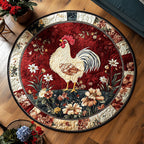 Rooster and Petals Round Mat Rug - washable non-slip printed rug