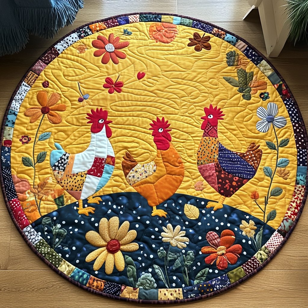 Roosters Roost Round Mat Rug - Nature Design | Serene Home Decor