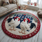 Roosters Winter Round Mat Rug - washable non-slip printed rug