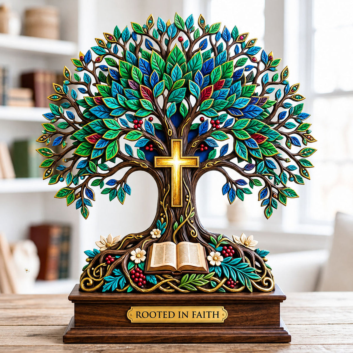 Rooted In Faith wooden block, laser-cut 3-layer wood