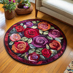 Rose Bloom Round Mat Rug - washable non-slip printed rug
