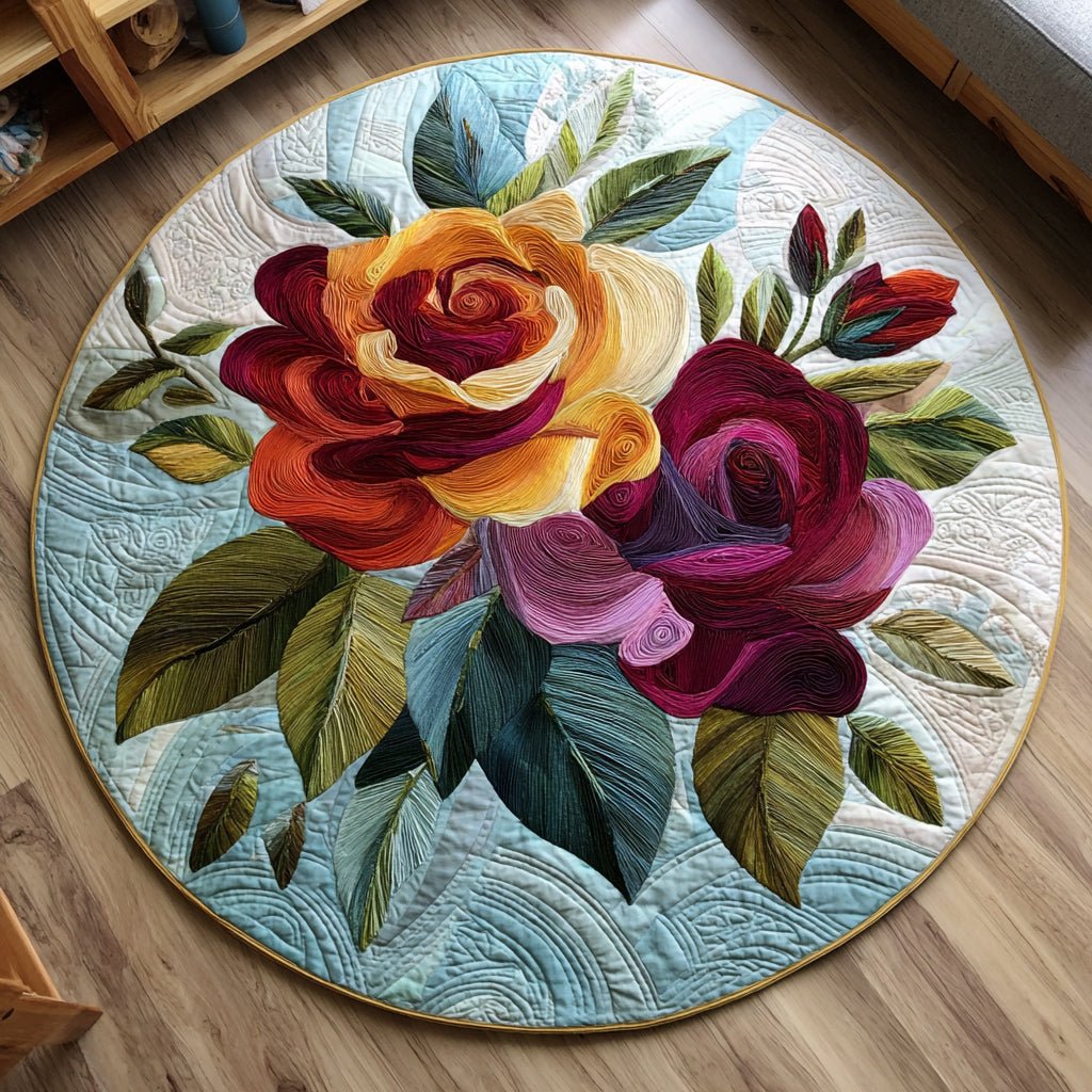 Rose Bouquet Round Mat Rug - washable non-slip printed rug