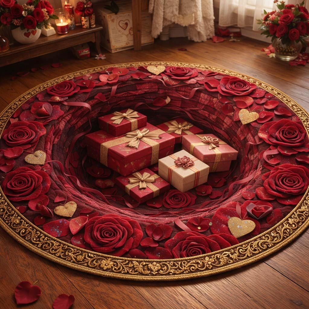 Rose Gift Hollow Round Mat Rug - washable non-slip printed rug