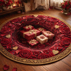 Rose Gift Hollow Round Mat Rug - washable non-slip printed rug