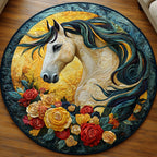 Roses Horse Round Mat Rug - washable non-slip printed rug