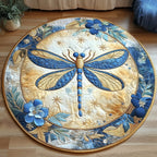 Royal Blue Dragonfly Round Mat Rug - washable non-slip printed rug