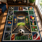 Royal Championship Medallion Stadium area rug in a living room