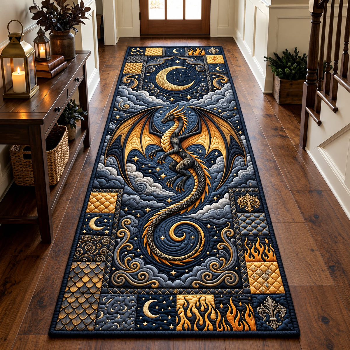 Royal Dragon Runner Rug - Cute Animal Design | Charming Runner Rug - washable non-slip printed rug