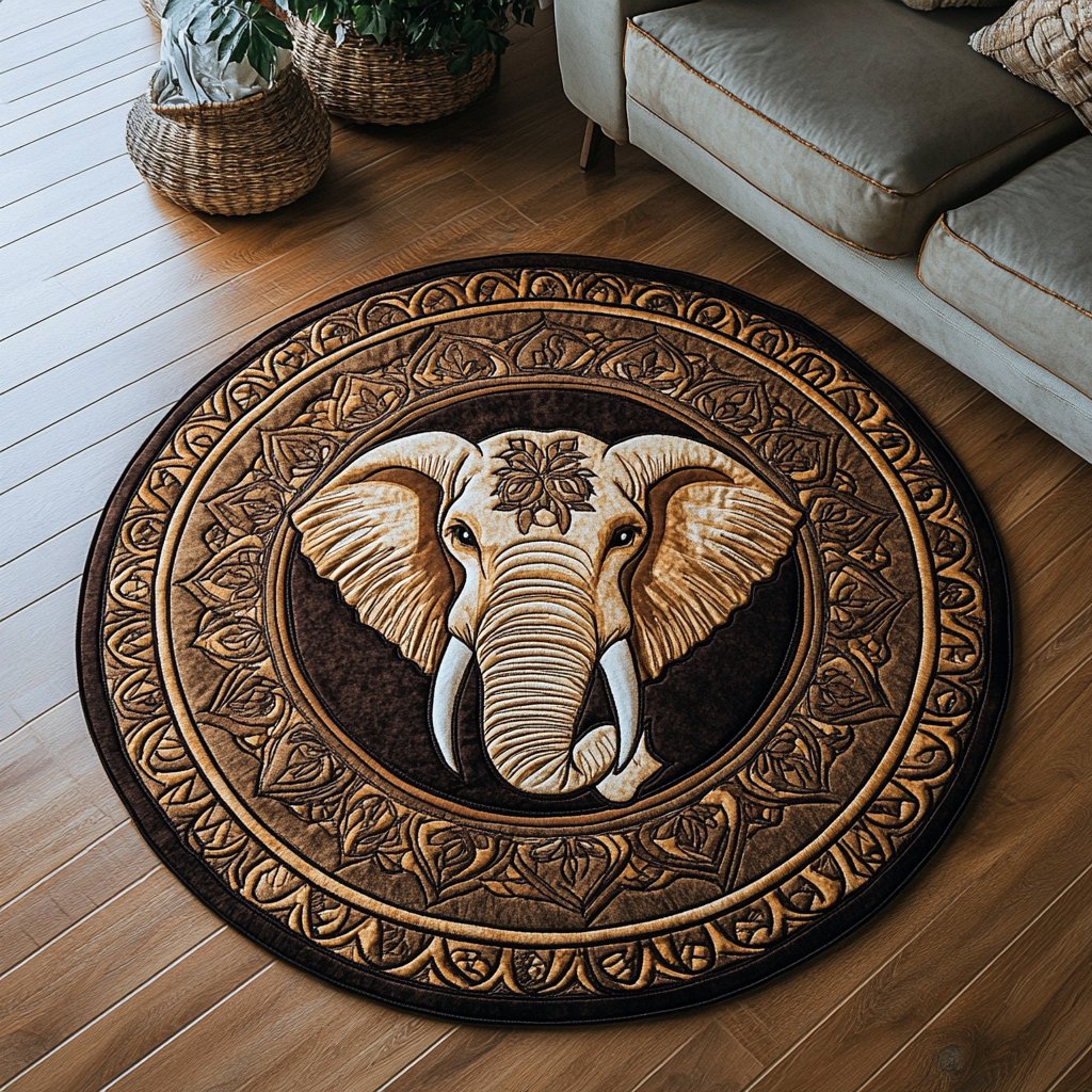 Royal Elephant Round Mat Rug - washable non-slip printed rug